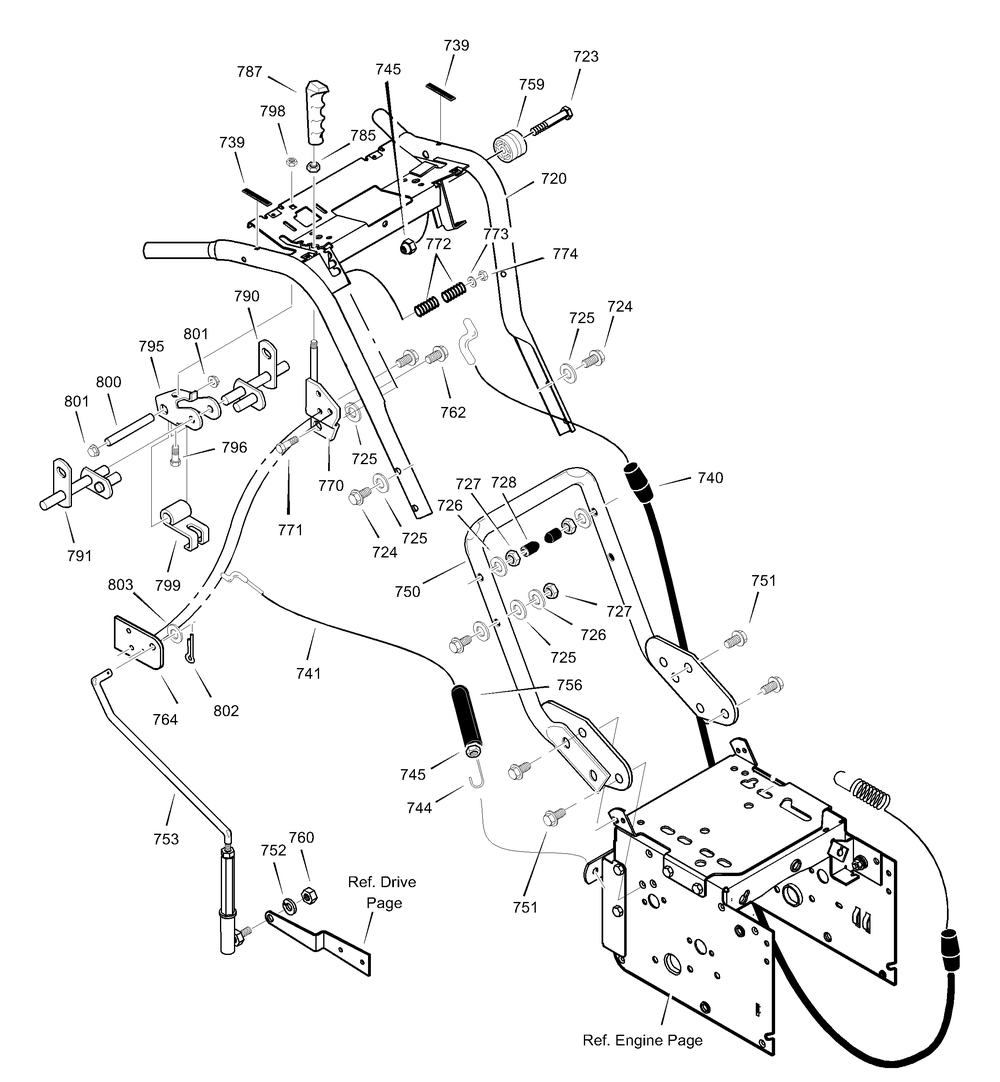 Handle Assembly Diagram and Parts List for 629909X64B 2003 Briggs and Stratton Snow Blower